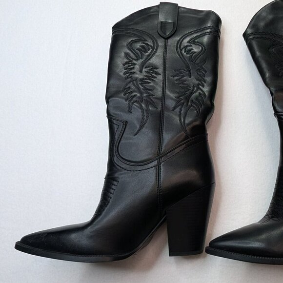 ISNOM Cowgirl Embroidered, Pointed Toe, Chunky Heel Boots Size 7 - Picture 2 of 14